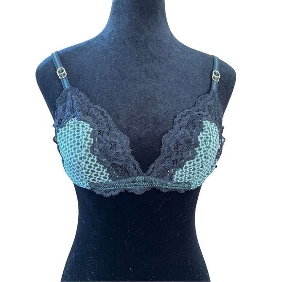 STELLA McCARTNEY Intimates Black Lace Bra Green Cup Underwire S230-255 32C NWOT - Picture 1 of 11